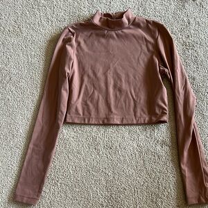 Long sleeve mock turtleneck cropped top,  beautiful light brown color, very soft